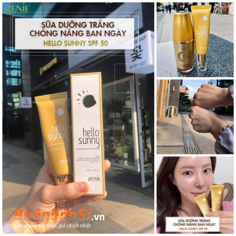 Review Sữa chống nắng Genie Hello Sunny SPF50 PA+++ Hàn Quốc 4 sua chong nang genie hello sunny milky cool sun block spf50 pa 50ml 1