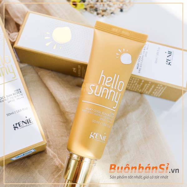 Review Sữa chống nắng Genie Hello Sunny SPF50 PA+++ Hàn Quốc 3 sua chong nang genie hello sunny milky cool sun block spf50 pa 50ml 2