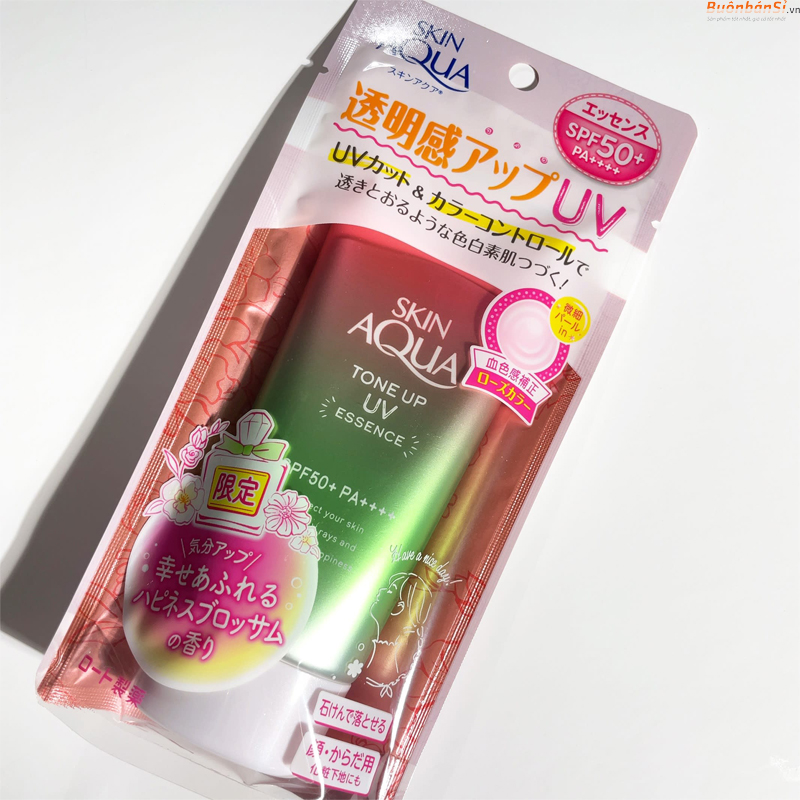 Kem Chống Nắng Nâng Tông Skin Aqua Tone Up UV Essence Happiness Aura Rose Color 80gr 3 Kem Chống Nắng Skin Aqua Rose 80g nhật bản