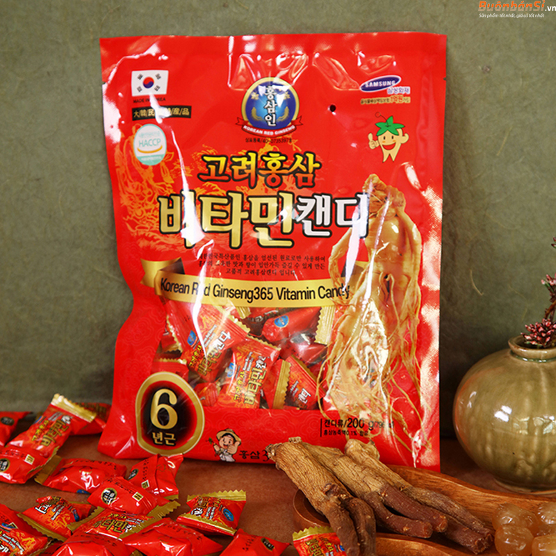 Kẹo Hồng Sâm Korean Red Ginseng 365 Vitamin Candy 200gr Hàn Quốc 1 Kẹo Sâm Korean Red Ginseng 365 Candy 200g hàn quốc