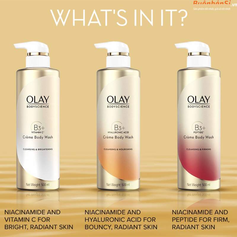 Sữa Tắm Dưỡng Ẩm, Sáng Da Olay Body Science B3+ Crème Body Wash 500ml 2 Sữa Tắm Olay Body Science B3 Cream Body Wash 500ml chứa gì